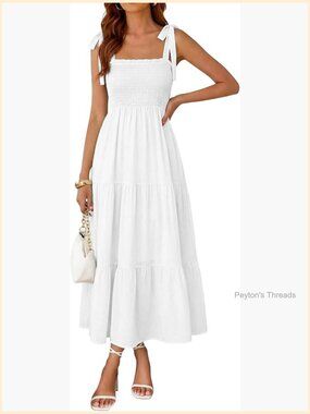 Women's Boho Maxi Dress Sleeveless Smocked Tiered Summer Long Dress Beach